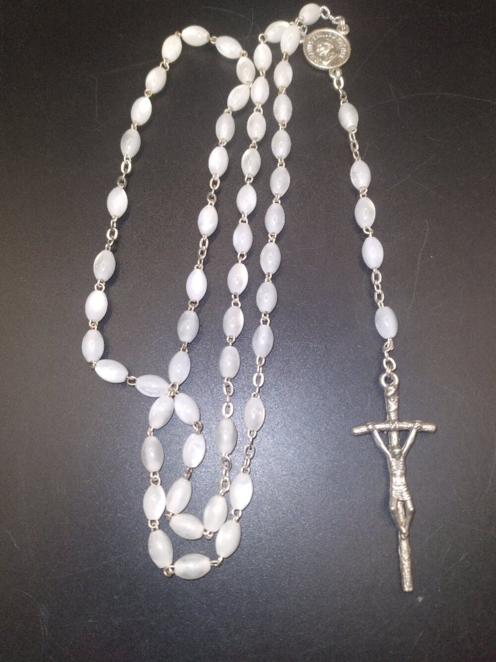 Vintage Mother of Pearl Silver Tone Rosary
